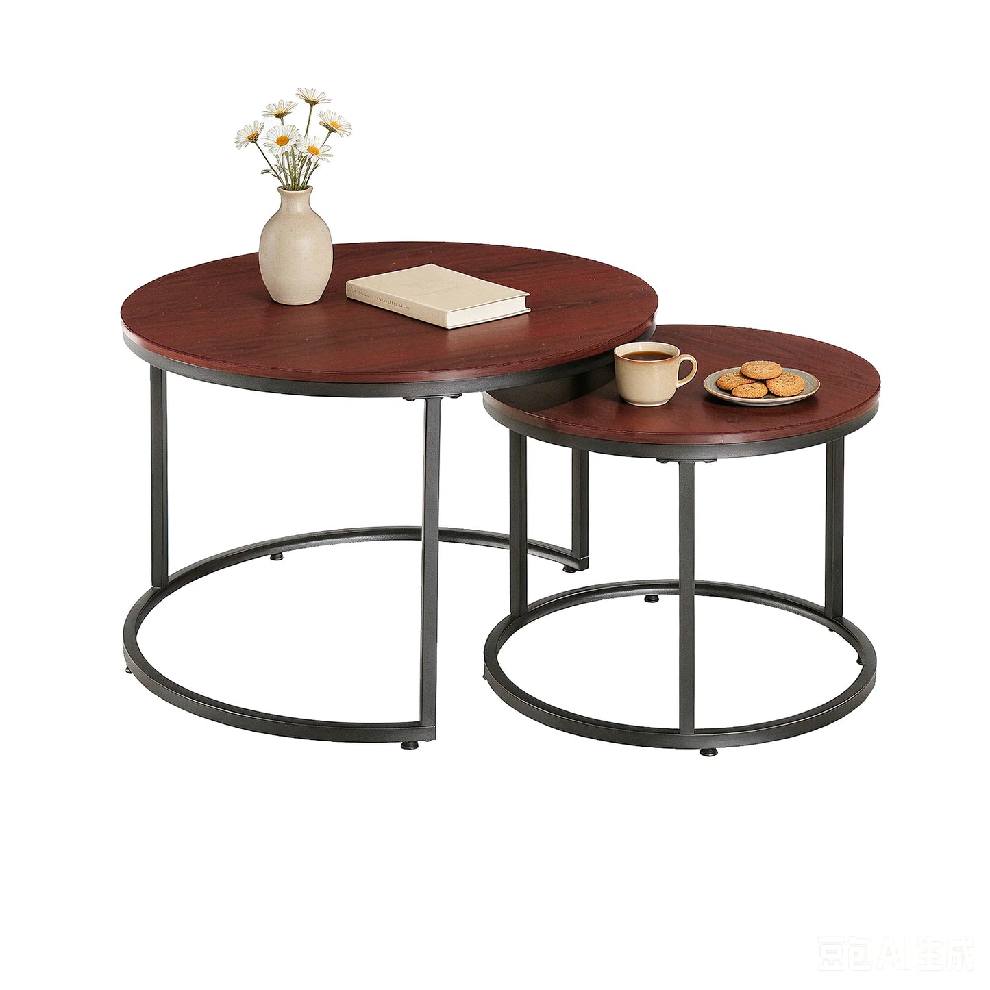 Brown Round Marble Nesting Coffee Tables