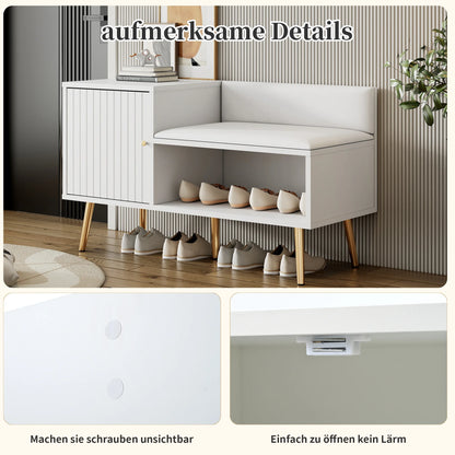 Modern White Shoe Storage Bench with Seat, Backrest & Storage
