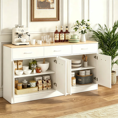 White MDF Kitchen Sideboard with 3 Drawers and Adjustable Shelves