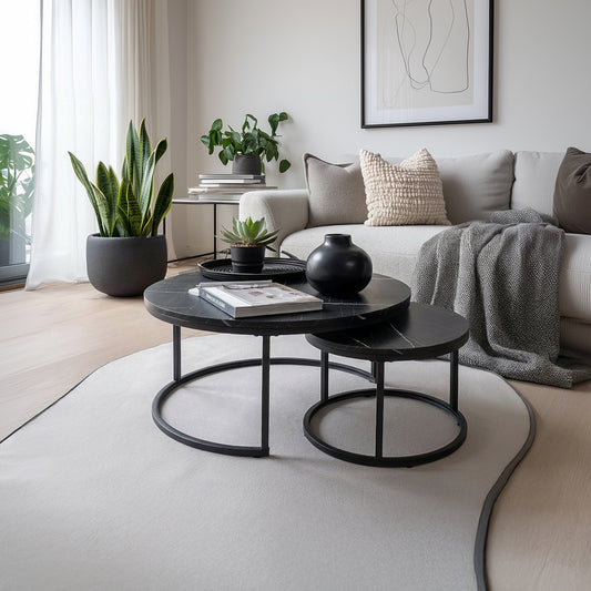 Round Marble Nesting Coffee Tables Black