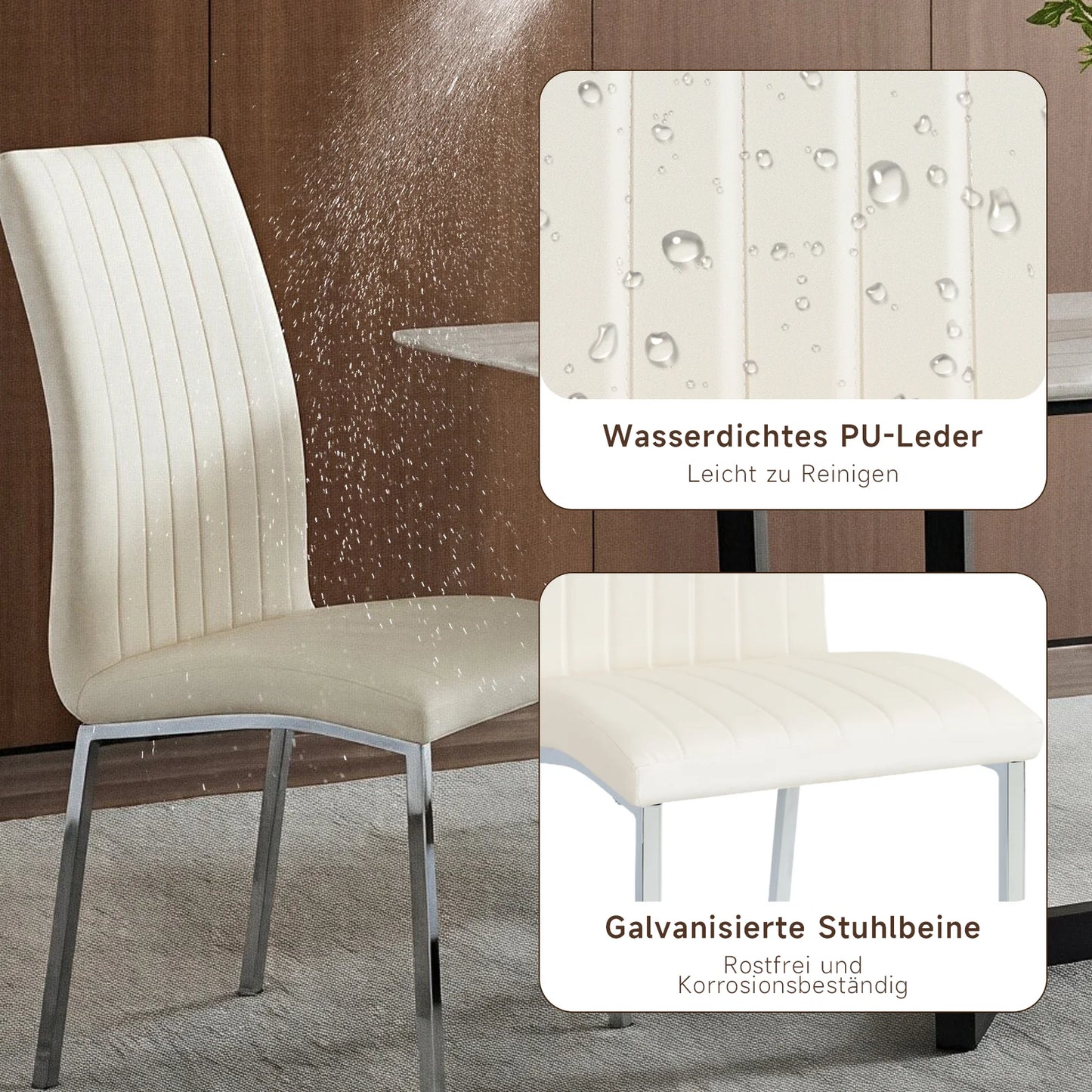 Beige Faux Leather Dining Chairs (Set of 2)
