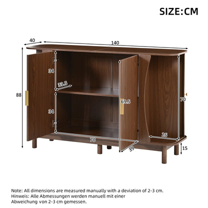 Modern Walnut‑Colored MDF Sideboard 140cm, 2 Sliding Doors