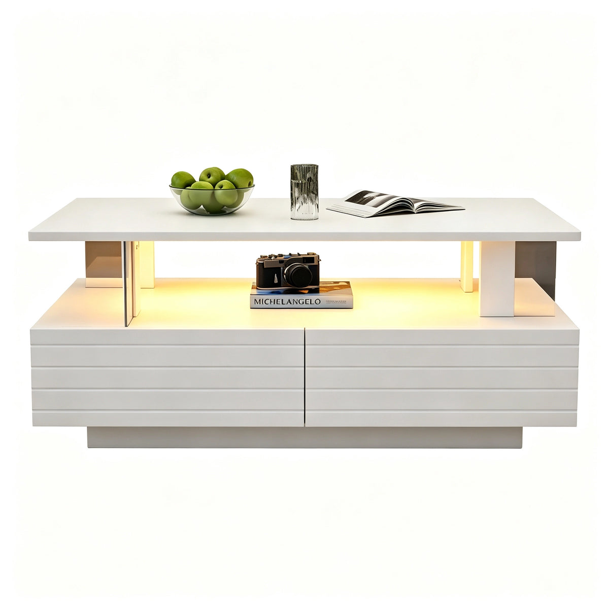 Modern White LED Coffee Table with Storage