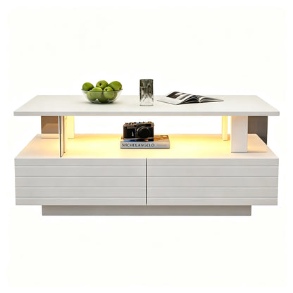 Modern White LED Coffee Table with Storage