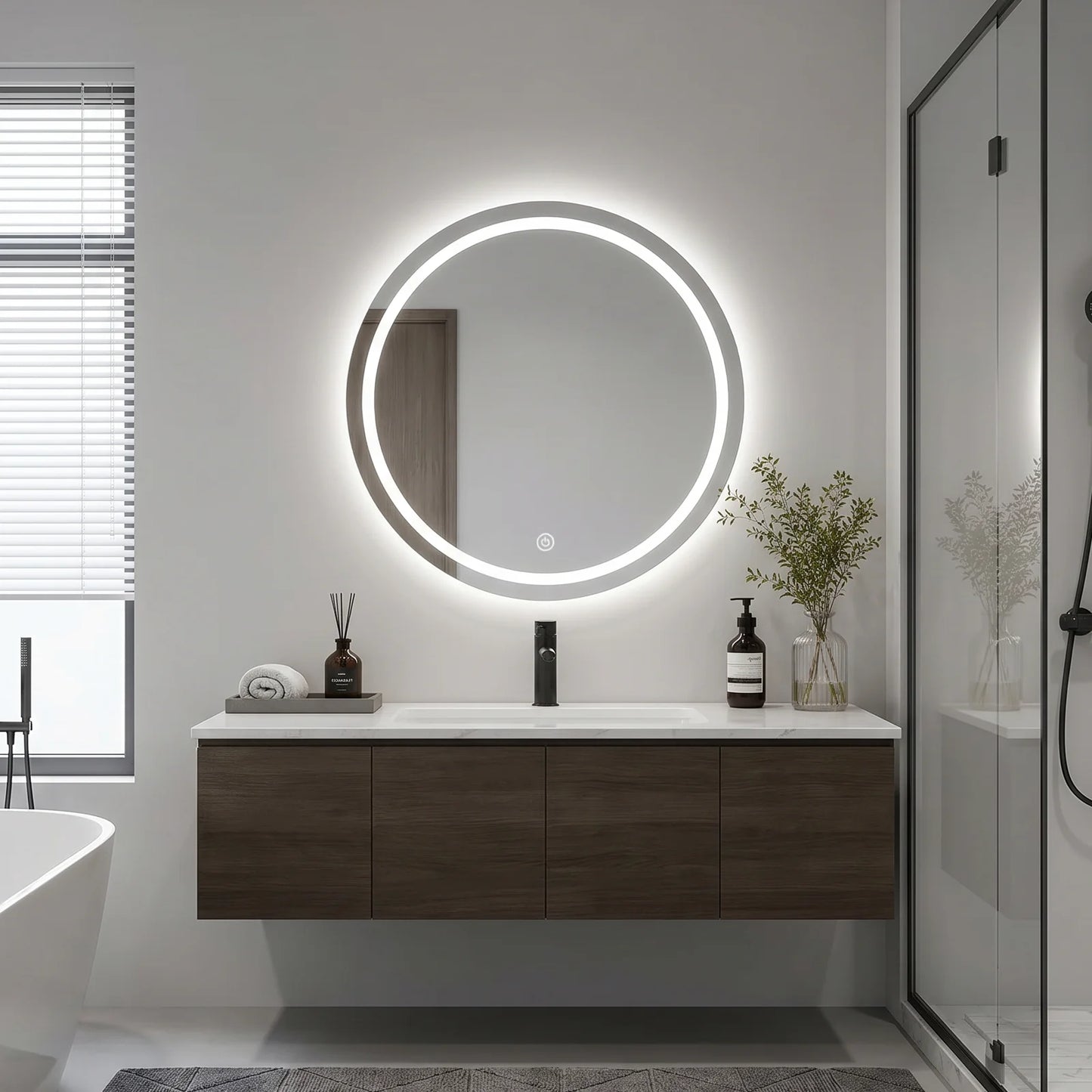 Round Bathroom Mirror with 3 Color Temperature Lights