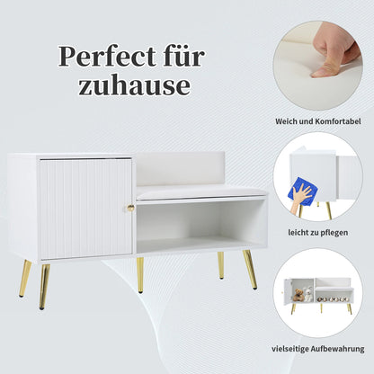 Modern White Shoe Storage Bench with Seat, Backrest & Storage