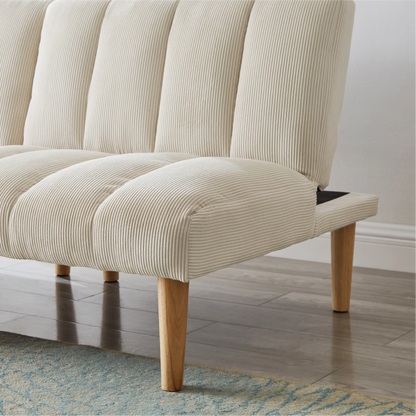 Beige Corduroy 2-Seater Sofa Bed