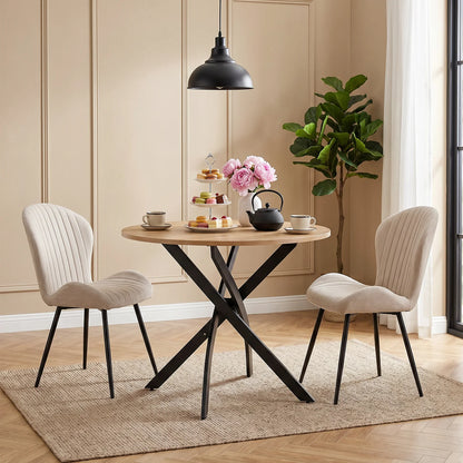 Round Wooden Grain Dining Table with Cross Leg Base