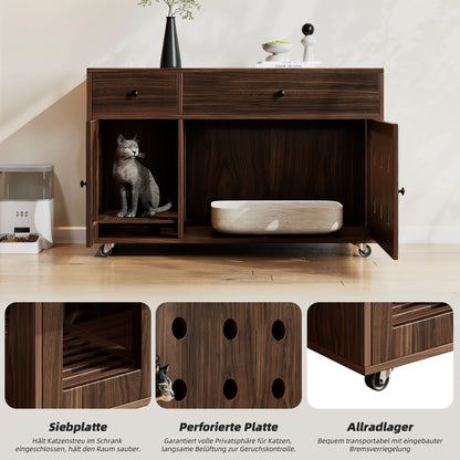Hidden Cat Litter Box Cabinet with Storage, Walnut Wood Finish, 100cm