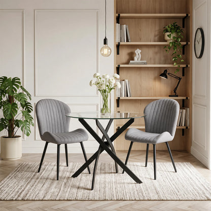 Round Glass Dining Table with  Black Cross Leg Base