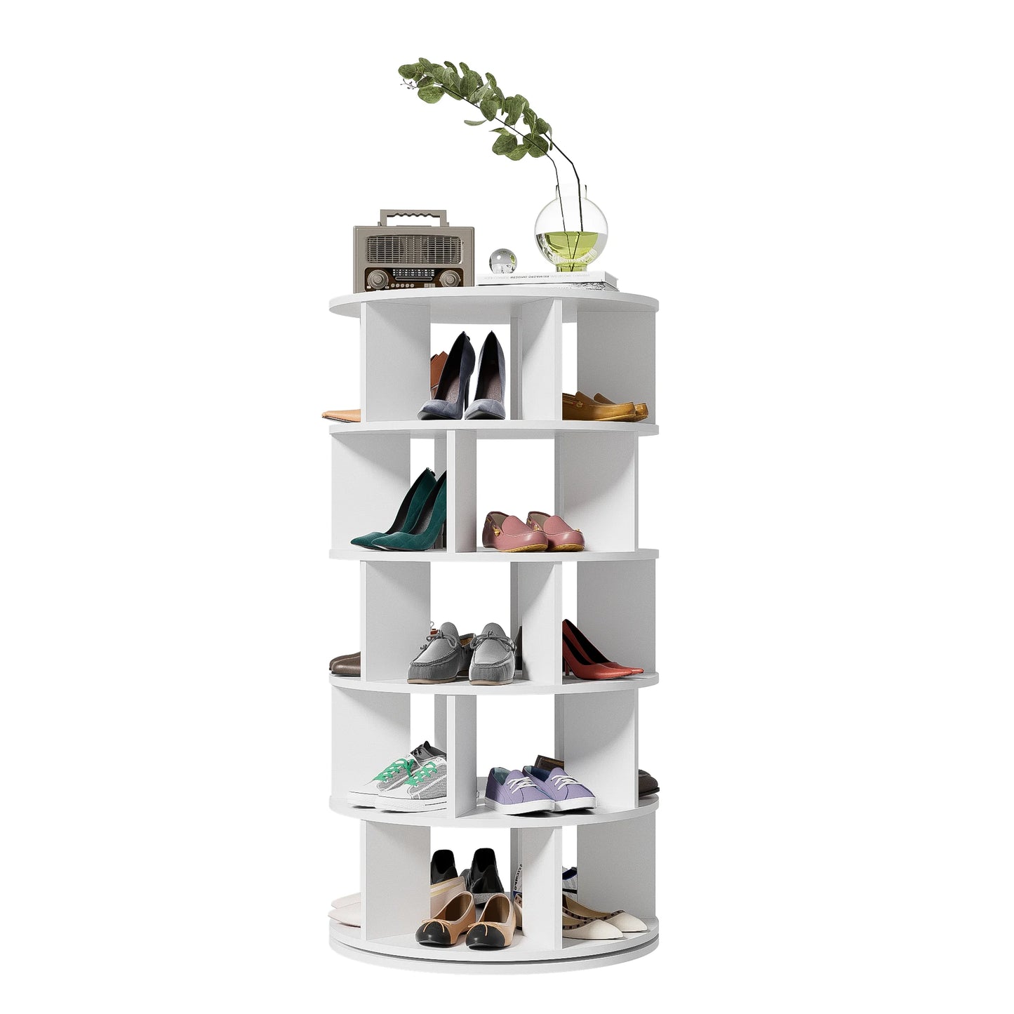 White Rotating Shoe Rack with 5-Tier Storage