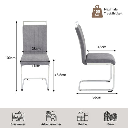 Grey Velvet Cantilever Dining Chairs (Set of 2)