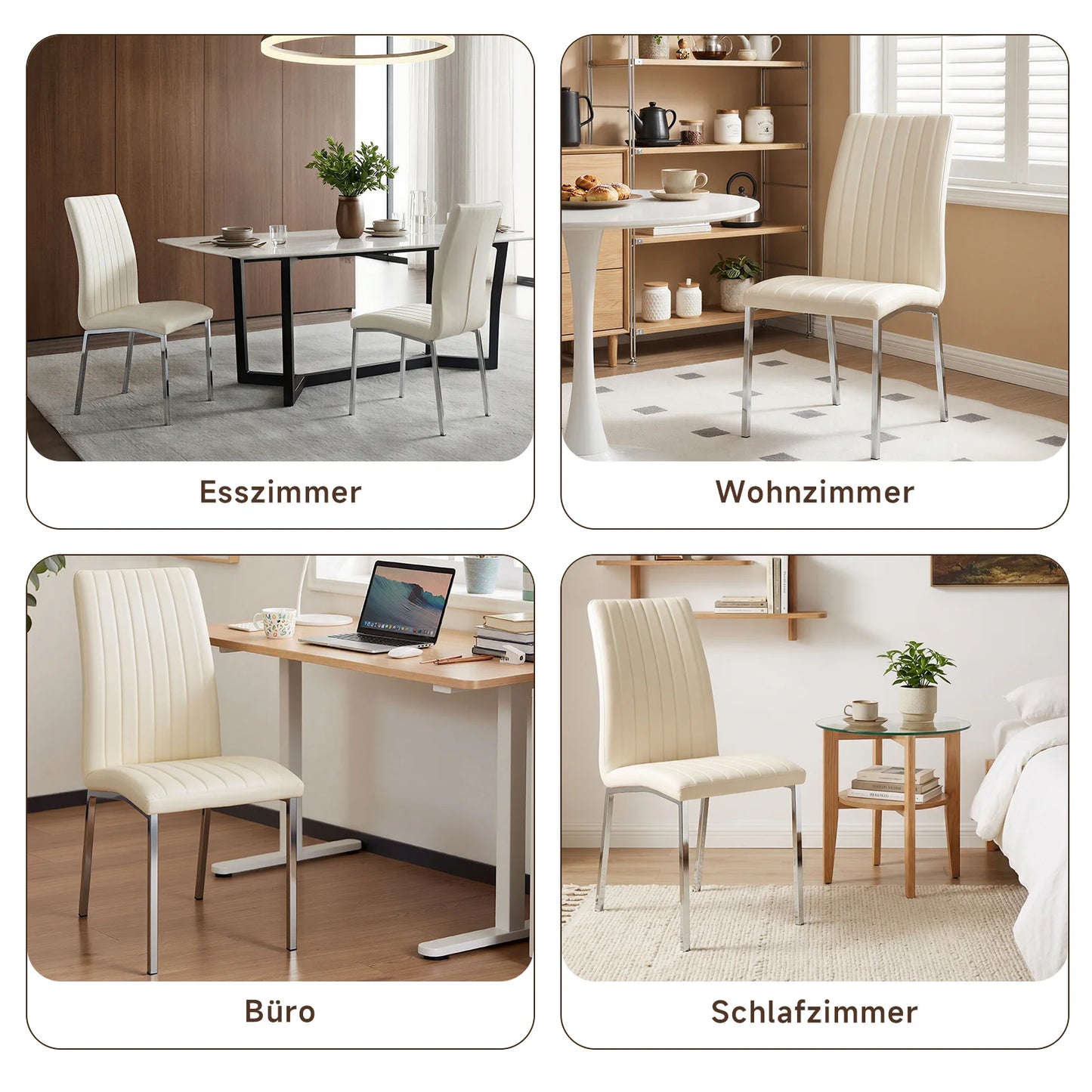 Beige Faux Leather Dining Chairs (Set of 2)