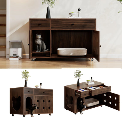 Hidden Cat Litter Box Cabinet with Storage, Walnut Wood Finish, 100cm