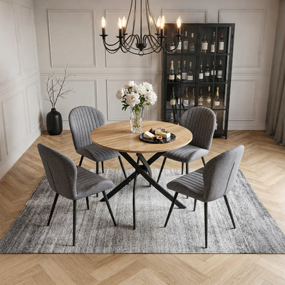 Round Wooden Grain Dining Table with Cross Leg Base