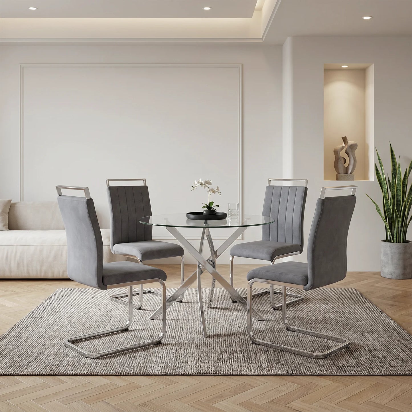 Round Glass Dining Table with Cross Leg Base