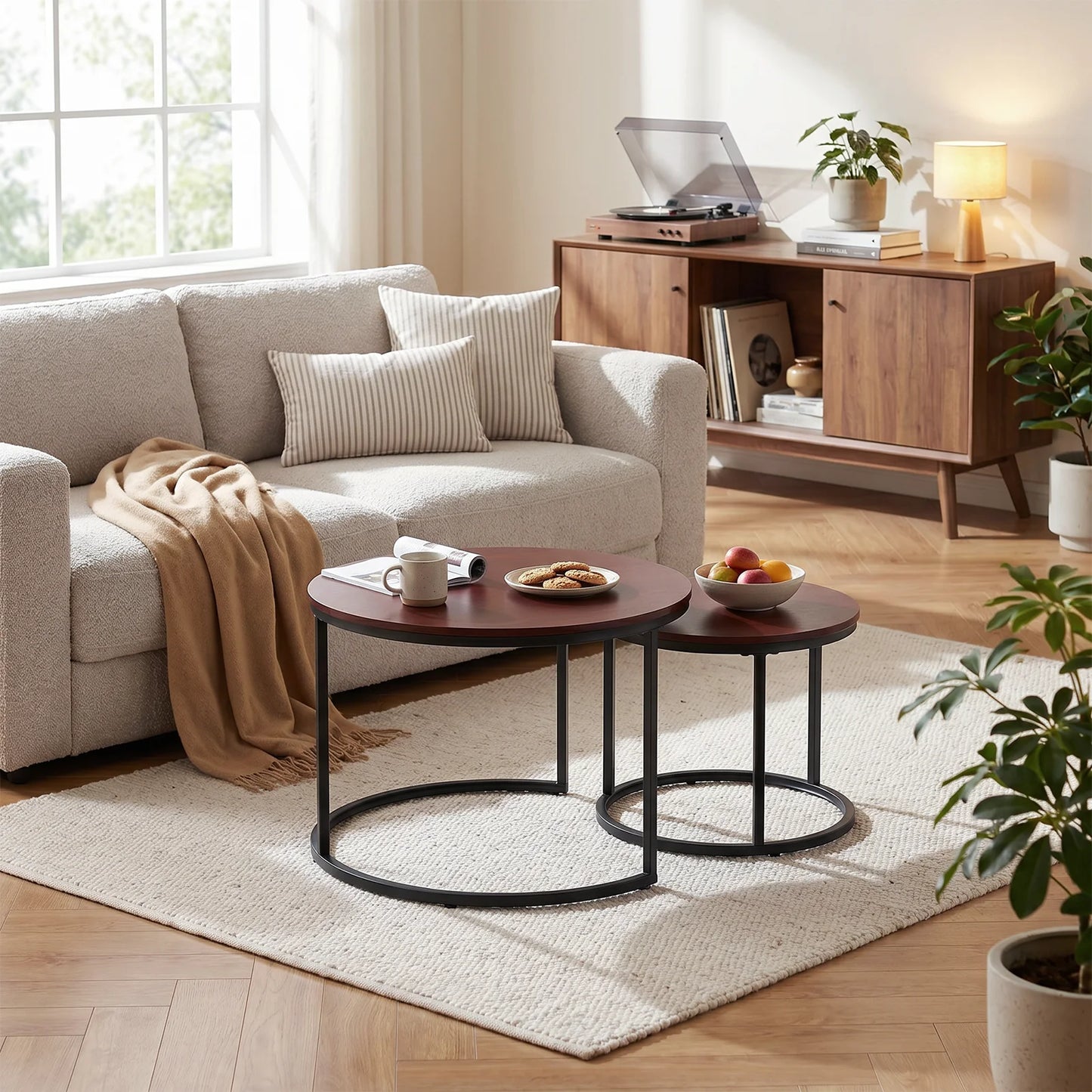 Brown Round Marble Nesting Coffee Tables