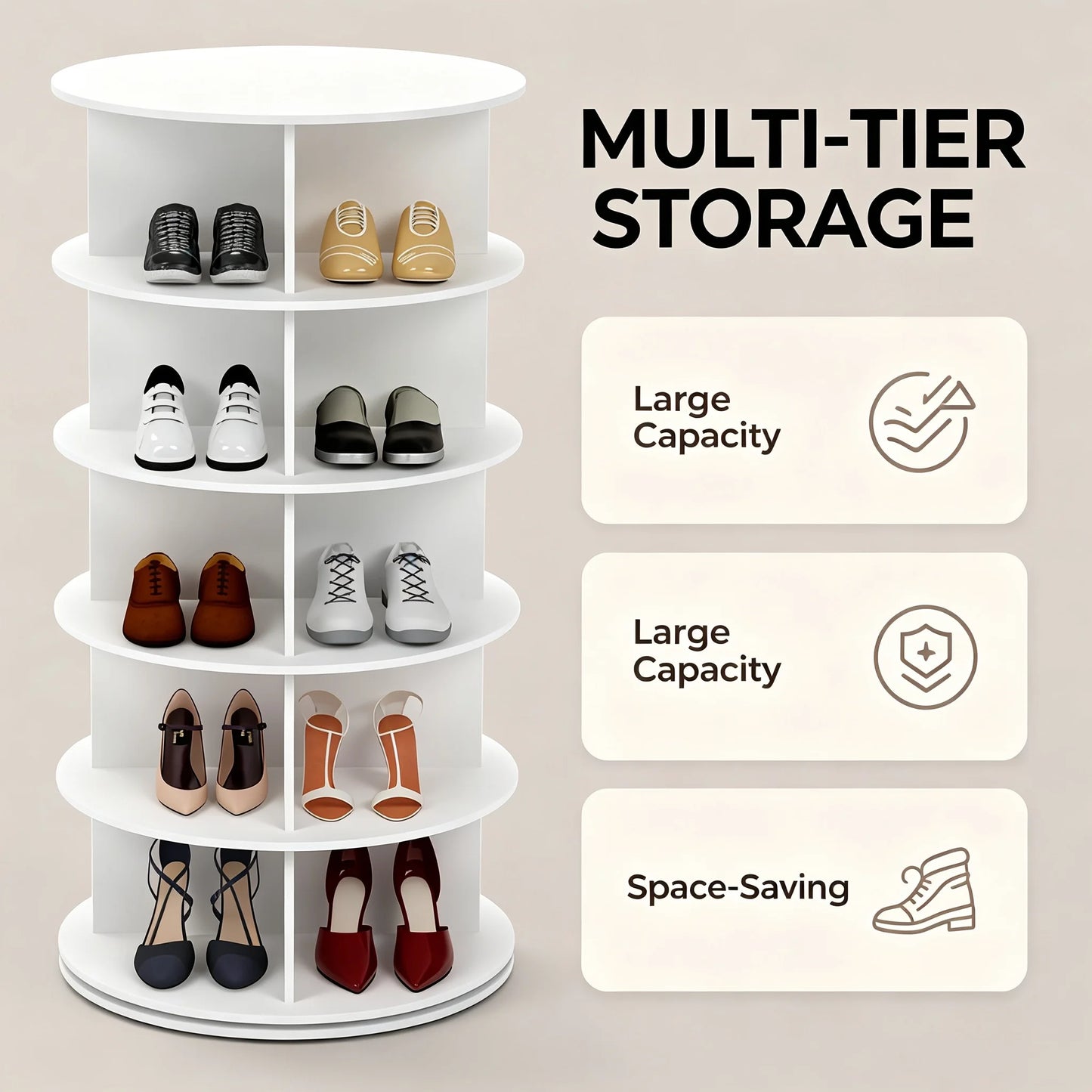White Rotating Shoe Rack with 5-Tier Storage