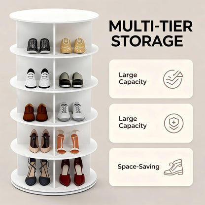 White Rotating Shoe Rack with 5-Tier Storage