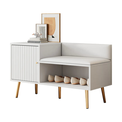 Modern White Shoe Storage Bench with Seat, Backrest & Storage