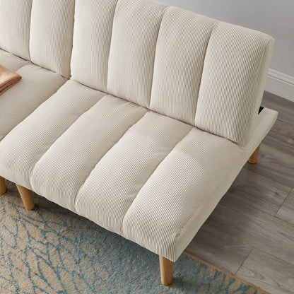 Beige Corduroy 2-Seater Sofa Bed