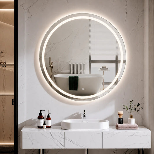 Round Bathroom Mirror with 3 Color Temperature Settings，Diameter 60 cm