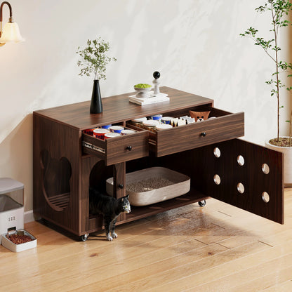 Hidden Cat Litter Box Cabinet with Storage, Walnut Wood Finish, 100cm