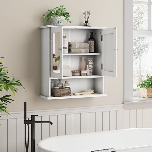 White Bathroom Mirror Cabinet with Adjustable Storage Shelf