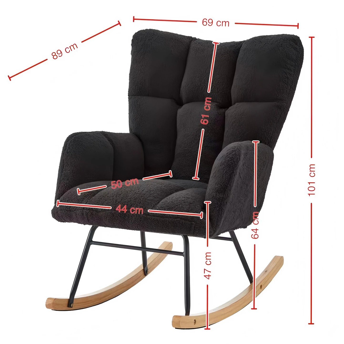 Modern Black Rocking Chair with Wooden Base