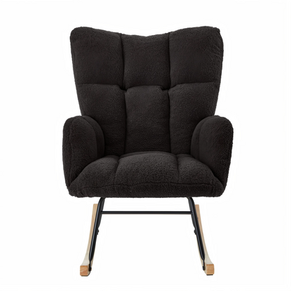 Modern Black Rocking Chair with Wooden Base