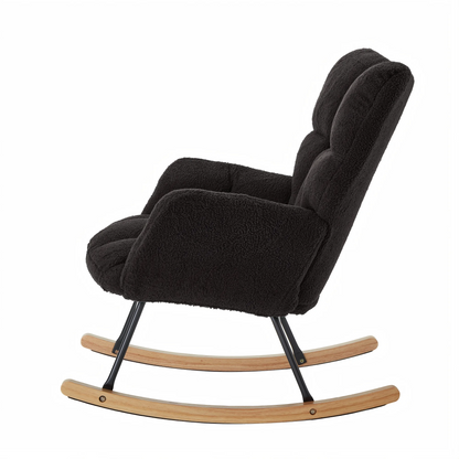 Modern Black Rocking Chair with Wooden Base