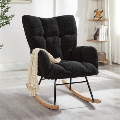 Modern Black Rocking Chair with Wooden Base