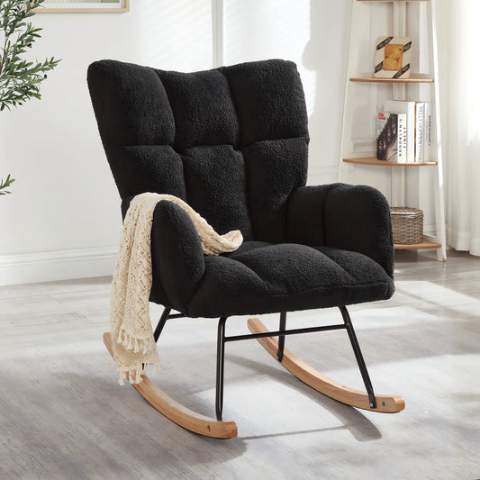 Modern Black Rocking Chair with Wooden Base