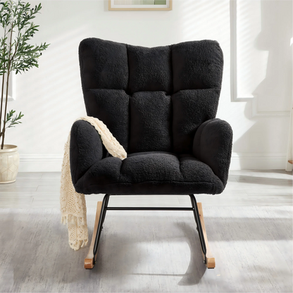 Modern Black Rocking Chair with Wooden Base
