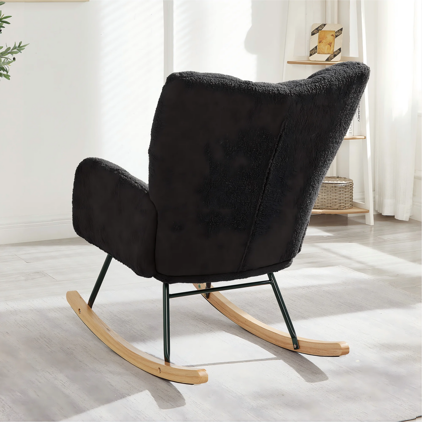 Modern Black Rocking Chair with Wooden Base