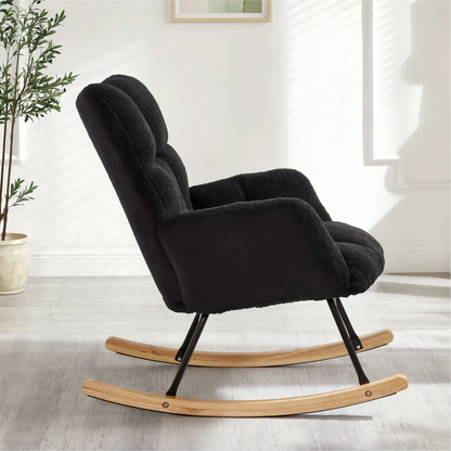 Modern Black Rocking Chair with Wooden Base