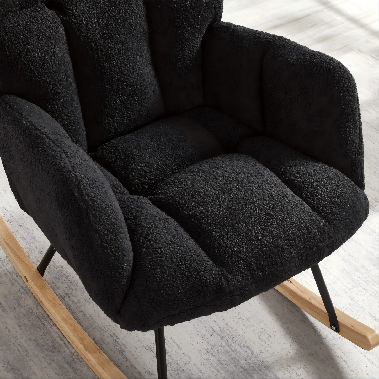 Modern Black Rocking Chair with Wooden Base