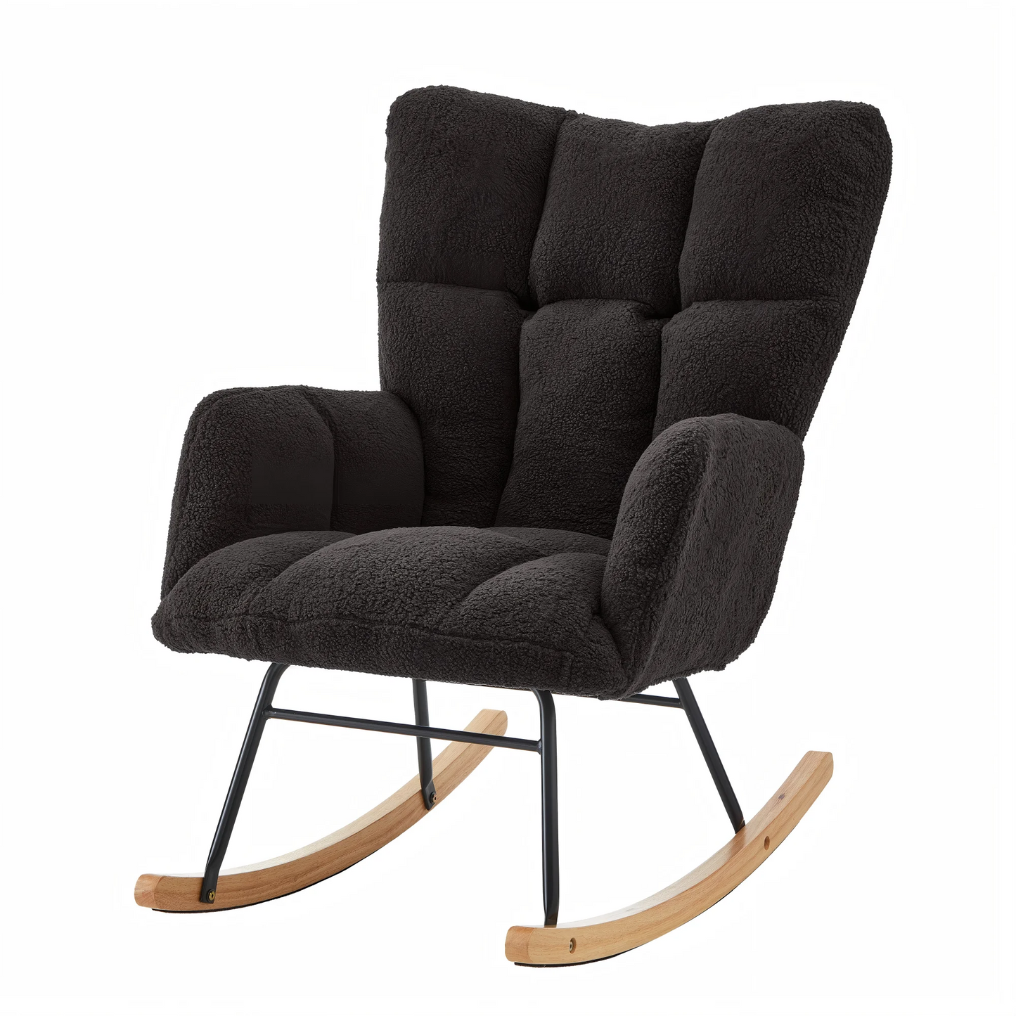 Modern Black Rocking Chair with Wooden Base