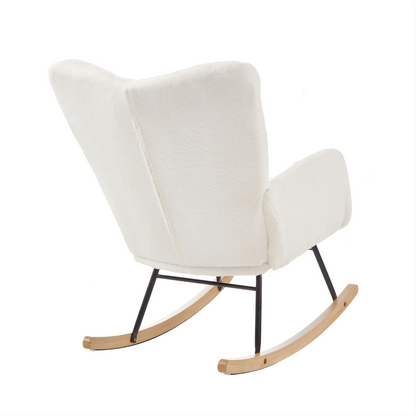 Modern White Rocking Chair with Wooden Base