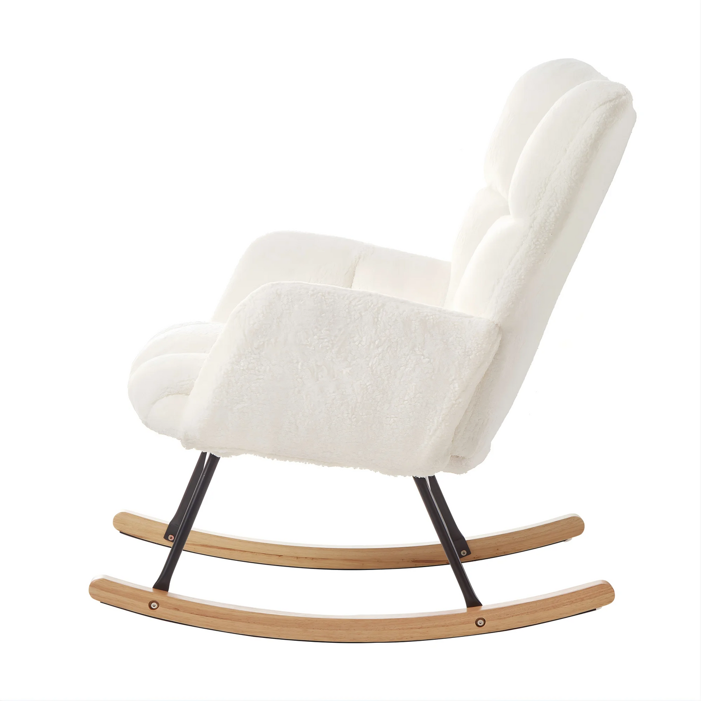 Modern White Rocking Chair with Wooden Base
