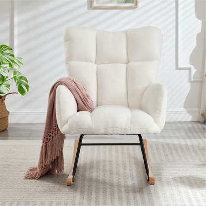 Modern White Rocking Chair with Wooden Base