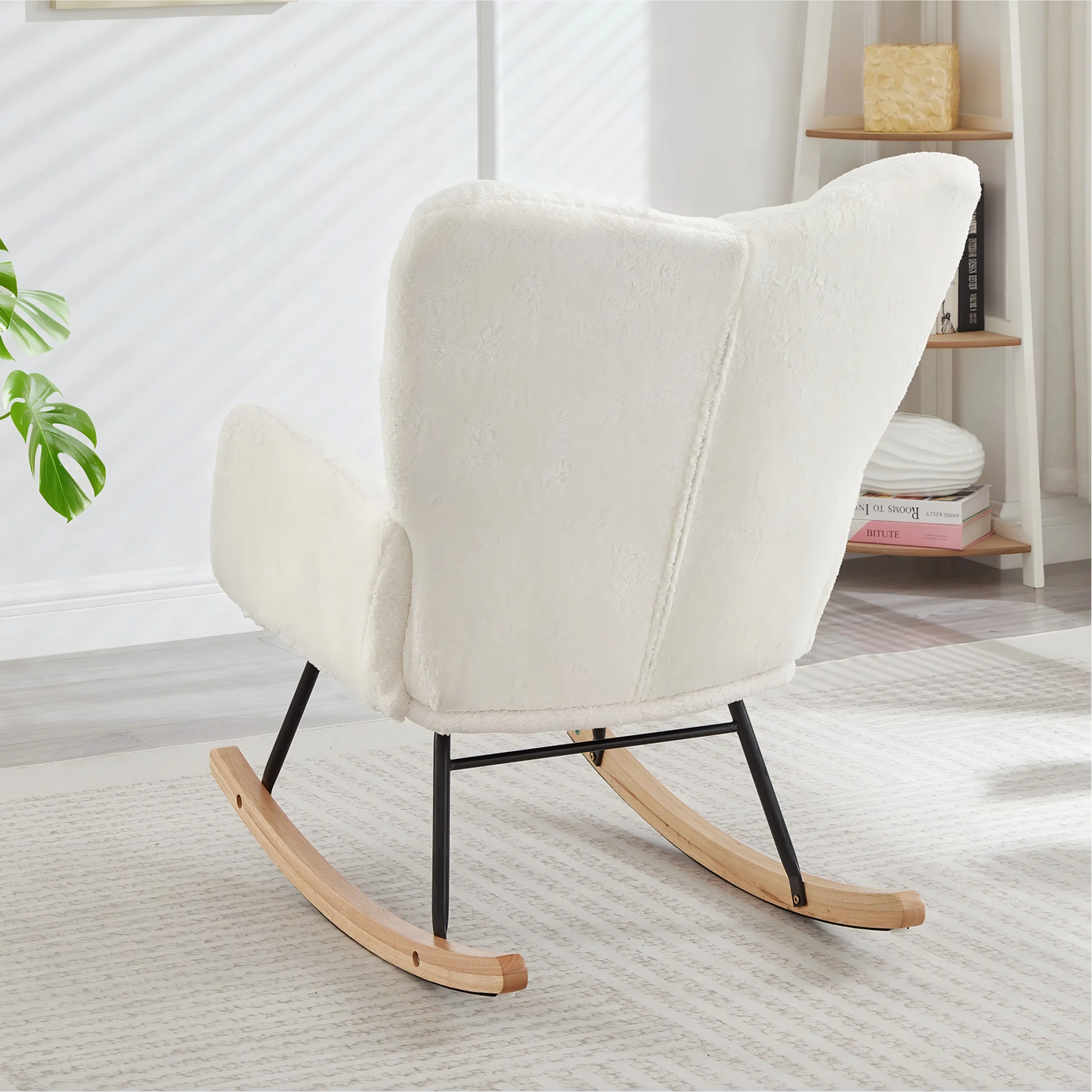 Modern White Rocking Chair with Wooden Base
