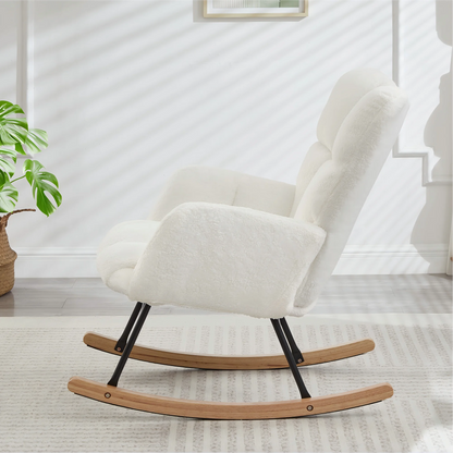 Modern White Rocking Chair with Wooden Base