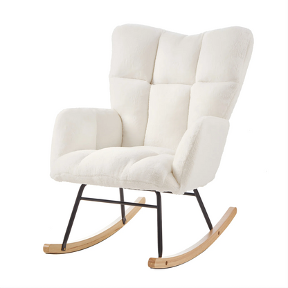 Modern White Rocking Chair with Wooden Base