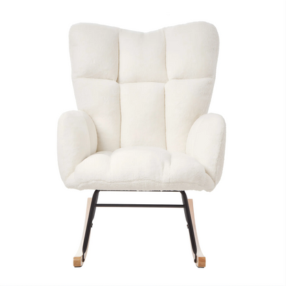 Modern White Rocking Chair with Wooden Base