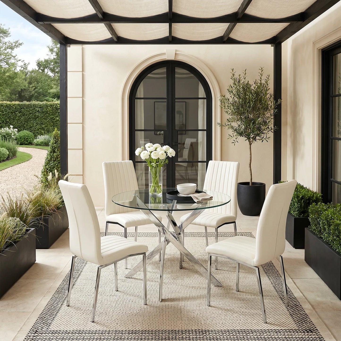 Round Glass Dining Table with Cross Leg Base