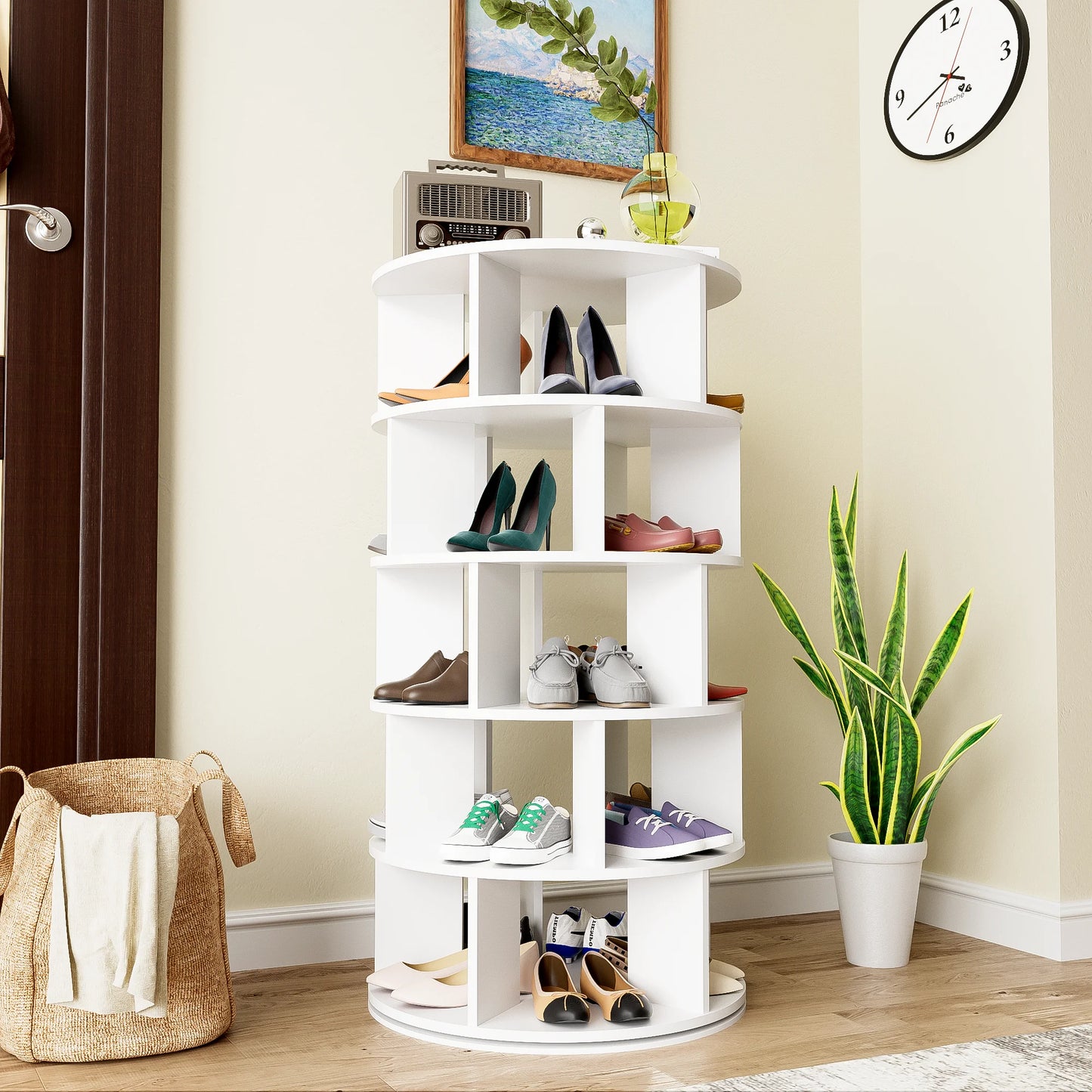 White Rotating Shoe Rack with 5-Tier Storage