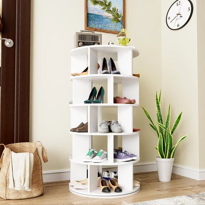 White Rotating Shoe Rack with 5-Tier Storage
