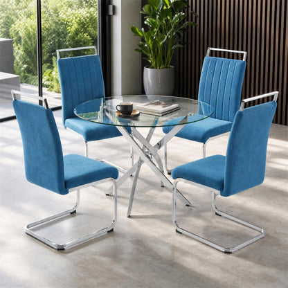 Blue Velvet Cantilever Dining Chairs (Set of 2)