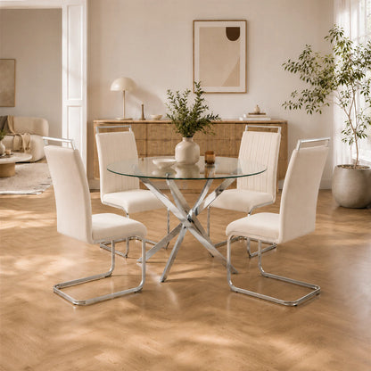 Beige Velvet Cantilever Dining Chairs (Set of 2)